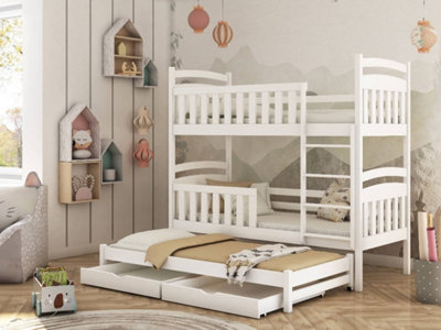 Viki Bunk Bed with Trundle and Storage in White W1980mm x H1710mm x D980mm