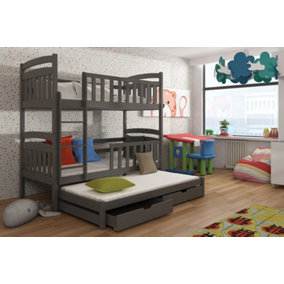 Viki Bunk Bed with Trundle, Foam/Bonnell Mattresses and Storage in Graphite W1980mm x H1710mm x D980mm