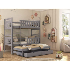 Viki Bunk Bed with Trundle, Mattresses and Storage in Grey W1980mm x H1710mm x D980mm