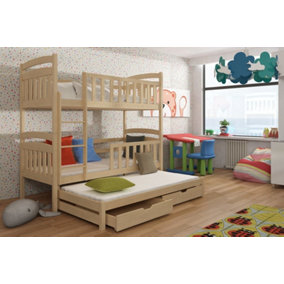 Viki Pine Bunk Bed with Trundle, Foam Mattresses and Storage W1980mm x H1710mm x D980mm