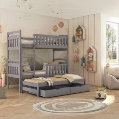 Viki Wooden Bunk Bed with Trundle and Storage