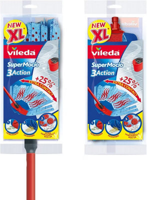 Vileda SuperMocio 3Action XL Mop with Extendable pole Extra Free Refill