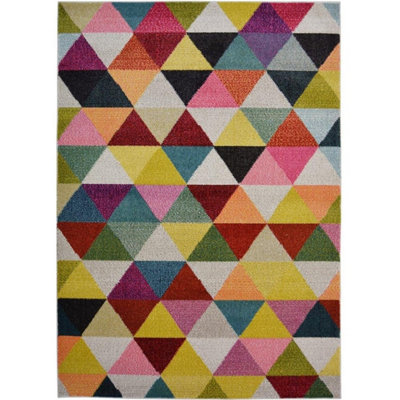 Villa Collection Geometric Design Rug in Multicolour | DIY at B&Q