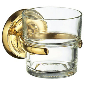 VILLA - Holder in Polished Brass with Clear Glass Tumbler