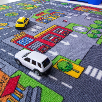 Village Mat Rugs Town Road Map City Cars Toy Rug Play 80 x 120cm