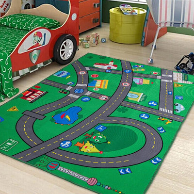 Village Mat Rugs Town Road Map City Cars Toy Rug Play 80 x 120cm
