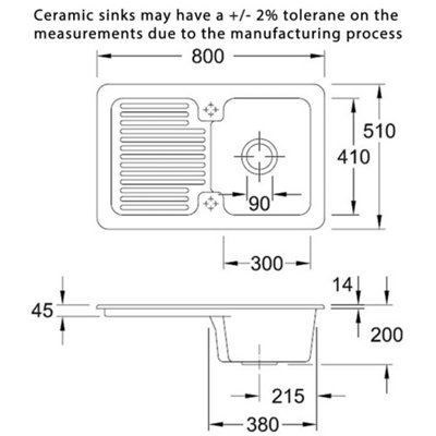Villeroy & Boch Condor 45 1.0 Bowl Ceramic Inset Kitchen Sink, White ...