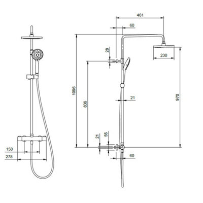 Villeroy & Boch Universal Thermostatic Shower System with Shower Kit and Fixed Head - Chrome - 3