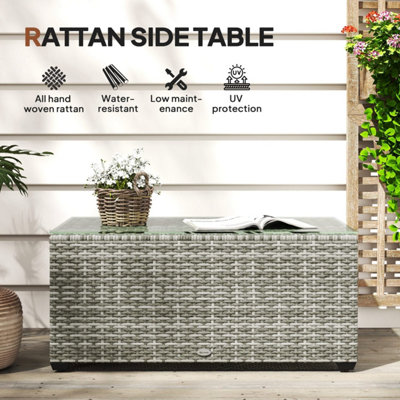 Vimi 90cm Light Grey Rattan Side Table with Tempered Glass Top