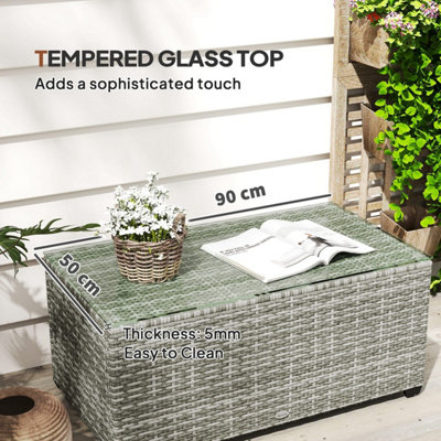 Vimi 90cm Light Grey Rattan Side Table with Tempered Glass Top