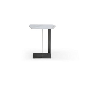 Vincent Sintered Stone Side Table - L46 x W36 x H52 cm - White