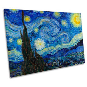 Vincent van Gogh Starry Night CANVAS WALL ART Print Picture (H)30cm x (W)46cm