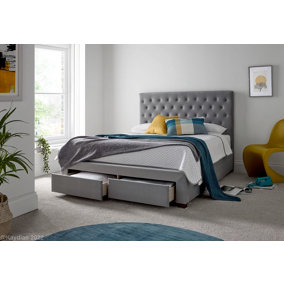Vindolanda Storage Bed Frame with Drawers Silver Grey Velvet Fabric