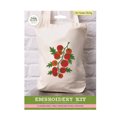 Vine Tomatoes Tote Bag Embroidery Kit DIY Craft Set Threads Needles
