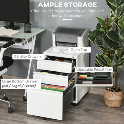 Vinsetto Mobile Vertical File Cabinet Lockable Metal Filling Cabinet with 3 Drawers Anti-tilt Design for Letter A4 Legal Size Fully Assembled Except Casters White main image 0