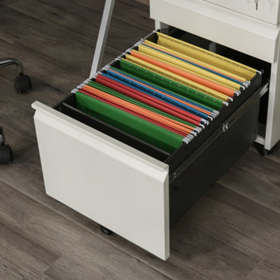 Vinsetto Mobile Vertical File Cabinet Lockable Metal Filling Cabinet with 3 Drawers Anti-tilt Design for Letter A4 Legal Size Fully Assembled Except Casters White main image 1
