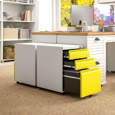 Vinsetto 3 Drawer Lockable Filing Cabinet on Wheels for Legal Letter A4 Files Yellow main image 0