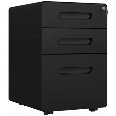 Vinsetto 3 Drawer Modern Steel Filing Cabinet w/ 4 Wheels Lock Pencil ...