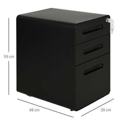 Vinsetto 3 Drawer Modern Steel Filing Cabinet w/ 4 Wheels Lock Pencil ...
