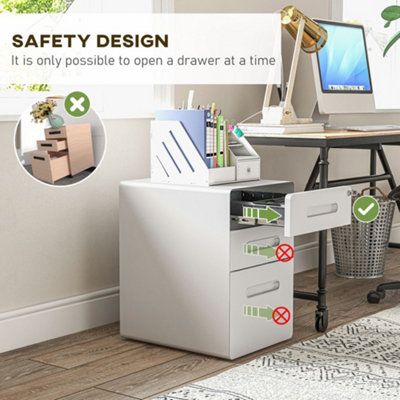 Vinsetto 3 Drawer Modern Steel Filing Cabinet w/ 4 Wheels Lock Pencil ...