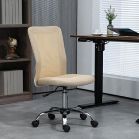 Vinsetto Armless Office Chair with Adjustable Height Mesh Back Wheels Beige
