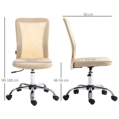 Vinsetto Armless Office Chair with Adjustable Height Mesh Back Wheels Beige