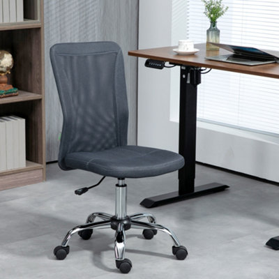 Vinsetto Armless Office Chair with Adjustable Height Mesh Back Wheels Dark  Grey