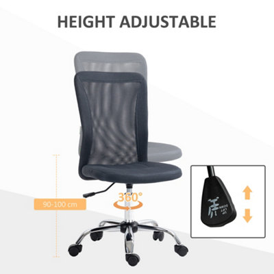 Vinsetto Armless Office Chair with Adjustable Height Mesh Back Wheels Dark Grey