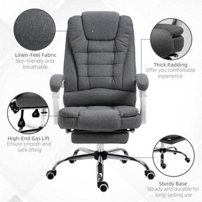 Vinsetto Computer Office Chair Home Swivel Task Recliner w/ Footrest, Arm, Grey
