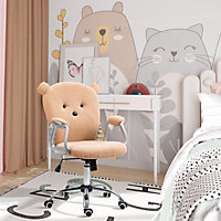 Vinsetto Cute Office Chair, Bear Shape Desk Chair Teddy Fleece Fabric, Armrests, Tilt Function, Adjustable Seat Height, Brown