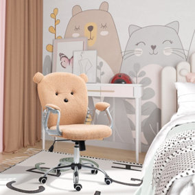 Vinsetto Cute Office Chair, Bear Shape Desk Chair Teddy Fleece Fabric, Armrests, Tilt Function, Adjustable Seat Height, Brown