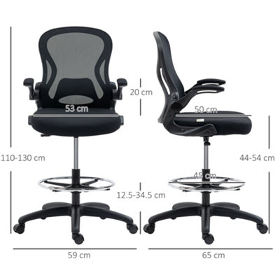 Vinsetto Draughtsman Chair Tall Office Chair Adjustable Footrest Ring Black
