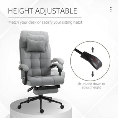 Vinsetto Ergonomic Office Chair Adjustable Height w/ Wheels Footrest Light Grey