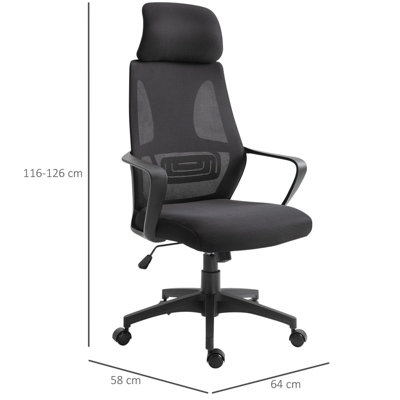 Vinsetto Ergonomic Office Chair w/ Wheel, High Mesh Back, Adjustable Height Home - Black