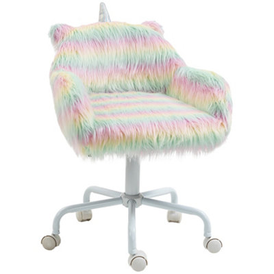 Vinsetto Faux Fur Unicorn Desk Chair Fluffy Home Office Chair with Armrests