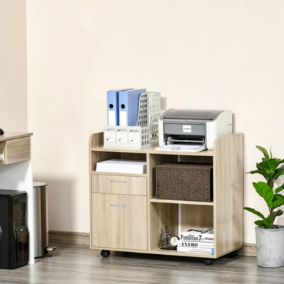 Vinsetto Filing Cabinet Mobile Printer Stand w/ Adjustable Storage Shelf, Oak Price Comparisons | Compare The Build