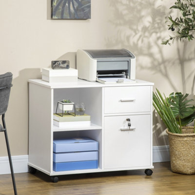 Vinsetto Filing Cabinet Mobile Printer Stand W/ Drawer for A4 Size Files, White