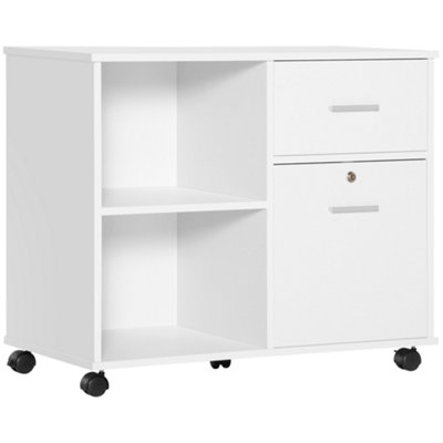 White Copier Cabinet With Wheels - 2 Door Printer Stand Mobile Storage Unit