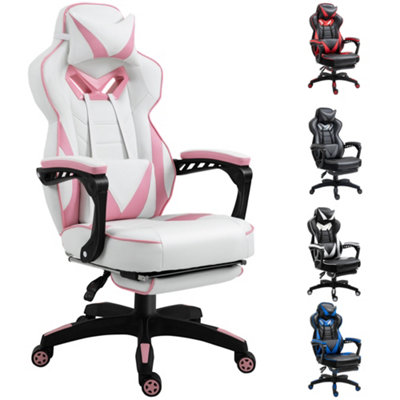 Vinsetto Gaming Chair Ergonomic Reclining Manual Footrest 5 Wheels Stylish Pink
