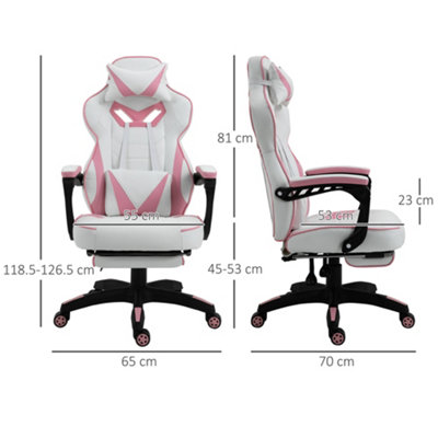 Vinsetto Gaming Chair Ergonomic Reclining Manual Footrest 5 Wheels Stylish Pink