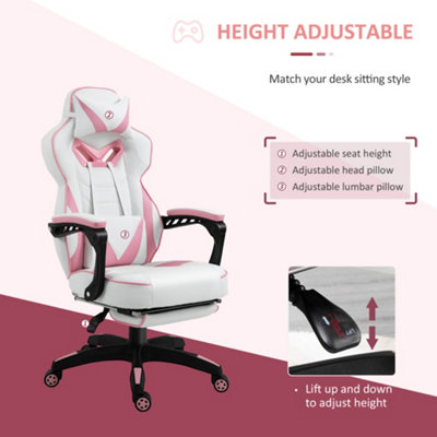 Vinsetto Gaming Chair Ergonomic Reclining Manual Footrest 5 Wheels Stylish Pink