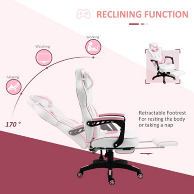Vinsetto Gaming Chair Ergonomic Reclining Manual Footrest 5 Wheels Stylish Pink