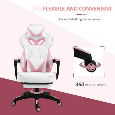 Vinsetto Gaming Chair Ergonomic Reclining Manual Footrest 5 Wheels Stylish Pink