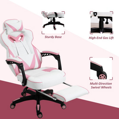 Vinsetto Gaming Chair Ergonomic Reclining Manual Footrest 5 Wheels Stylish Pink