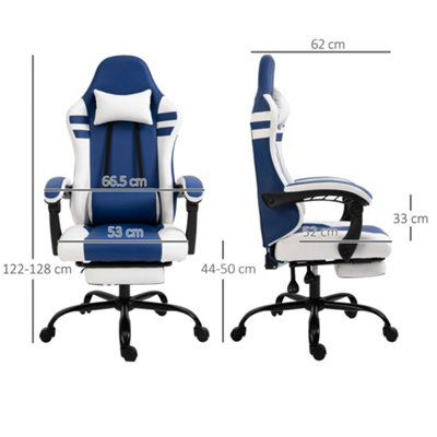 Vinsetto Gaming Chair w/ Headrest, Footrest, Racing Gamer Recliner, Blue White