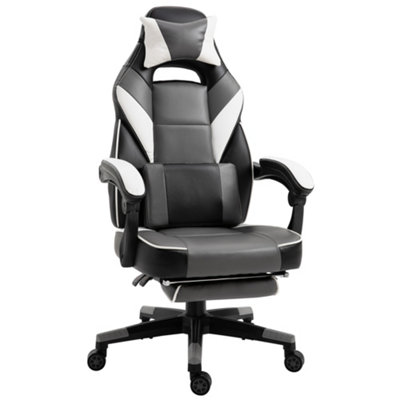 Vinsetto Gaming Chair with Footrest Computer Chair with Lumbar Pillow Grey