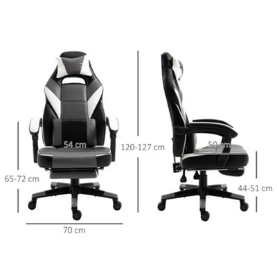 Grey gaming chair online with footrest