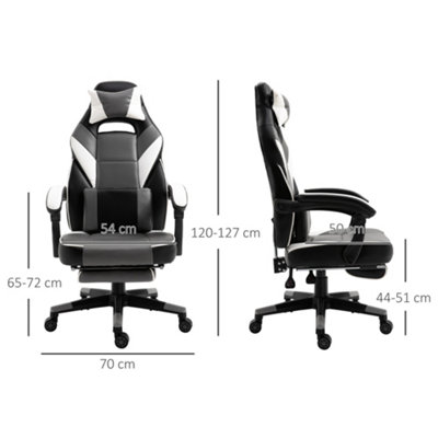 Vinsetto Gaming Chair with Footrest Computer Chair with Lumbar Pillow Grey