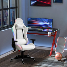 Vinsetto Gaming Chair with RGB LED Light, 2D Arm, Lumbar Support, Height Adjustable Swivel Office Computer Recliner, White