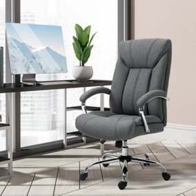 Vinsetto High Back Home Office Chair Swivel Linen Fabric Desk Armchair, Grey